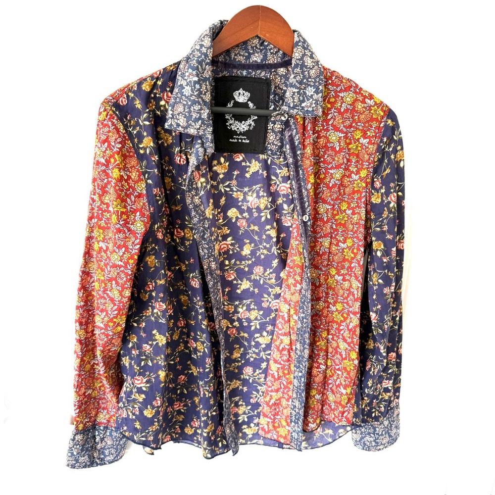 Cino Mixed Floral Print Long Sleeve Blouse Size Medium